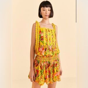 NWT FARM Rio Yellow Fruits Paradise Mini Skirt
